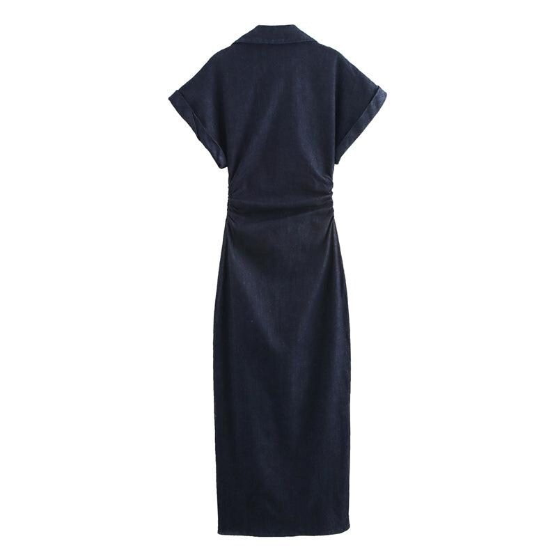 Women's Black Denim Dress - Elegant Fitted Evening Dress With Buttons and  Short Sleeves - Etsy
