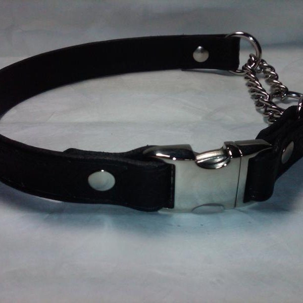 Leather Martingale Dog Collar with Side Release Snap Buckle