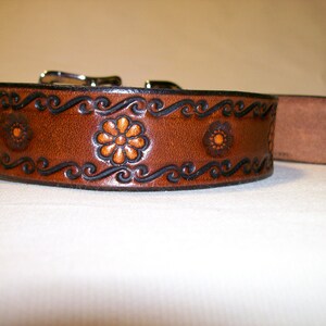 Leather Dog Collar with Scrollwork and Flower Design image 2