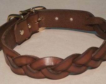 Braided Leather Dog Collar - Hand made from full grain leather and dyed to your choice of color.