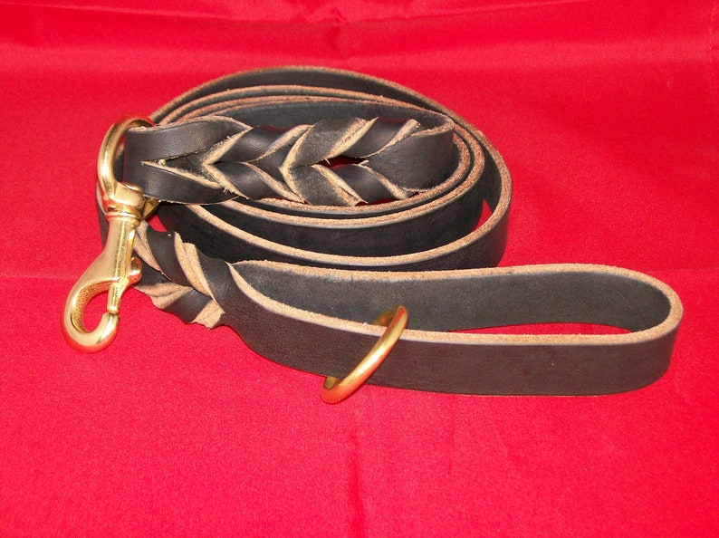 Latigo Leather Leash with Woven Ends and Floating Ring image 3