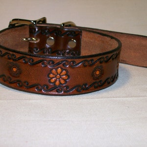 Leather Dog Collar with Scrollwork and Flower Design image 4