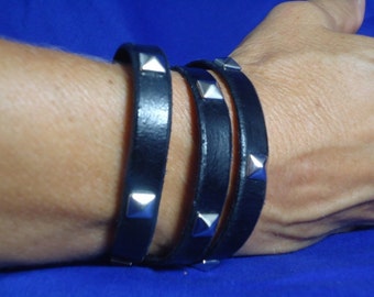 Leather Bracelet with Pyramid Studs - Wrap Around Style Bracelet