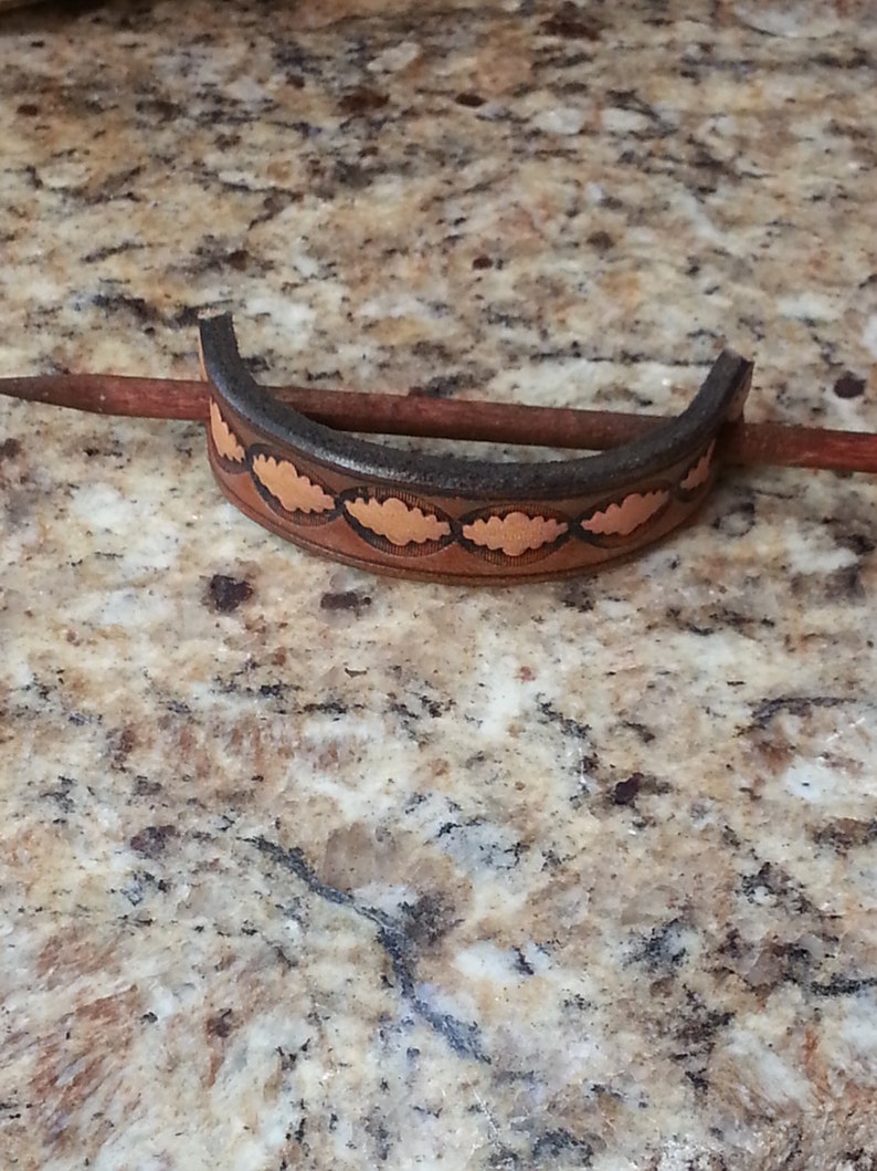 Narrow Leather Stick Barrette with Ovals Leather Barrette is Hand Made and Dyed image 1