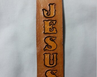 Leather Bookmark - Jesus with Cross - Christian Theme
