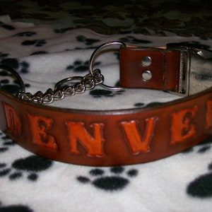 Leather Martingale Dog Collar with Snap Buckle and Name Stamped In image 6