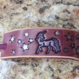 Leather Pony Tail Stick Barrette with Unicorn and Stars man bun holder, mens pony tail holder, image 3