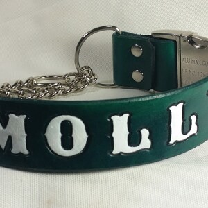 Leather Martingale Dog Collar with Snap Buckle and Name Stamped In image 7