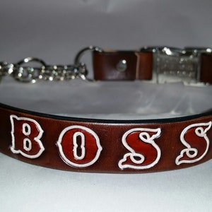 Leather Martingale Dog Collar with Snap Buckle and Name Stamped In image 1