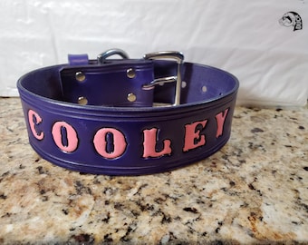 2" Wide Leather Dog Collar Personalized with Dog's Name