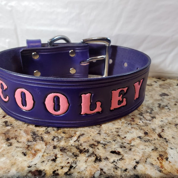 2" Wide Leather Dog Collar Personalized with Dog's Name