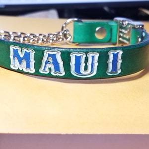 Leather Martingale Dog Collar with Snap Buckle and Name Stamped In image 5