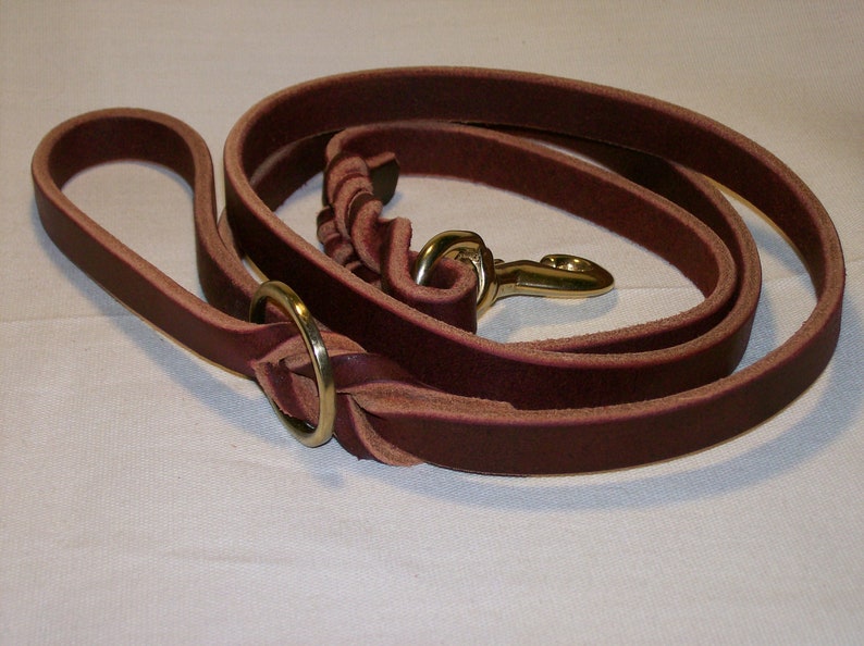 Latigo Leather Leash with Woven Ends and Floating Ring image 2