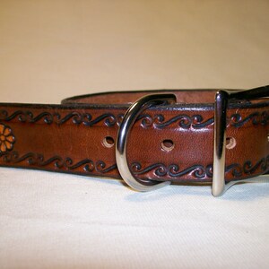 Leather Dog Collar with Scrollwork and Flower Design image 3