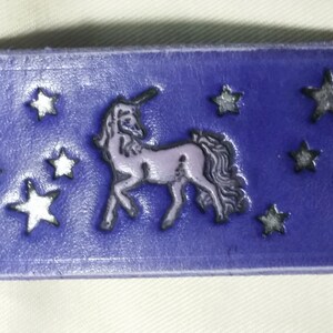 Leather Pony Tail Stick Barrette with Unicorn and Stars man bun holder, mens pony tail holder, image 1