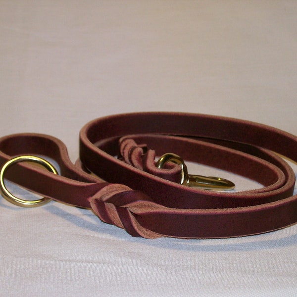 Latigo Leather Leash with Woven Ends and Floating Ring