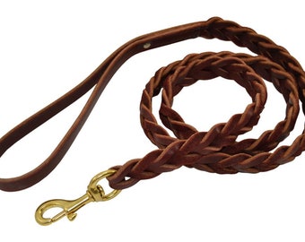 Latigo Leather Leash with Blood Knot Slotted Braiding