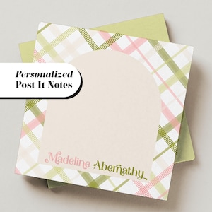 Personalized Gingham Post Its: Pink or Green Plaid with Custom Text