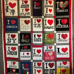 Travel Vacation Tshirt Quilt Custom made from your shirts