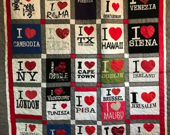 Travel Vacation Tshirt Quilt Custom made from your shirts