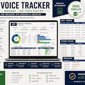 Rastreador de facturas gubernamentales IPP en Excel / Rastreador de facturación gubernamental / Panel de seguimiento de pagos / Herramienta de flujo de trabajo de facturas