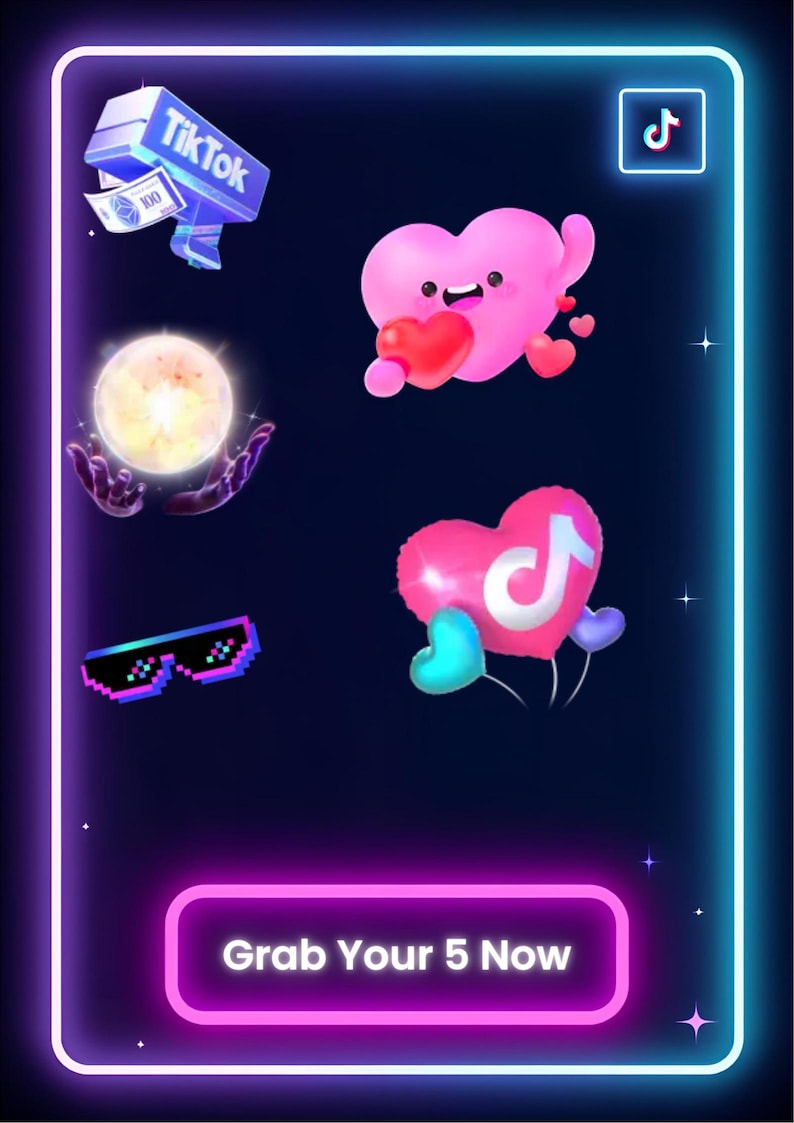 Tiktom Stickers Tiktok Gift 3D Stickers, Pick 5 Custom PNG Bundle, Digital Assets ...