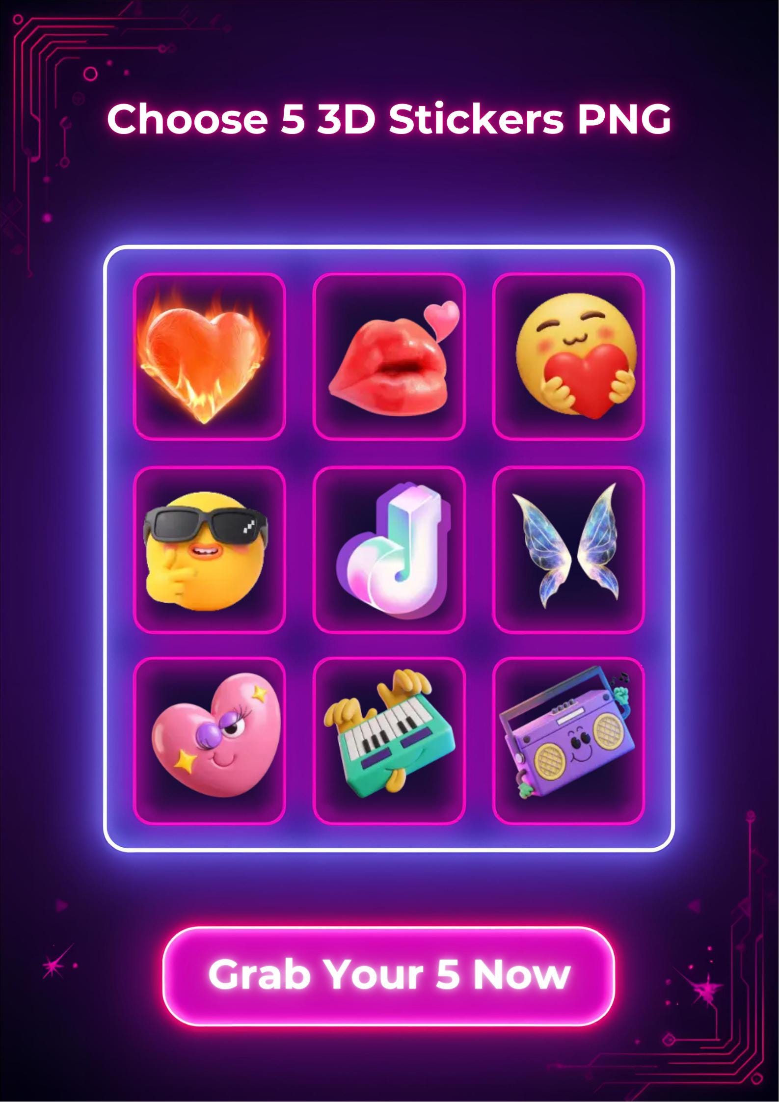 Tiktom Stickers Tiktok Gift 3D Stickers, Pick 5 Custom PNG Bundle, Digital Assets ...