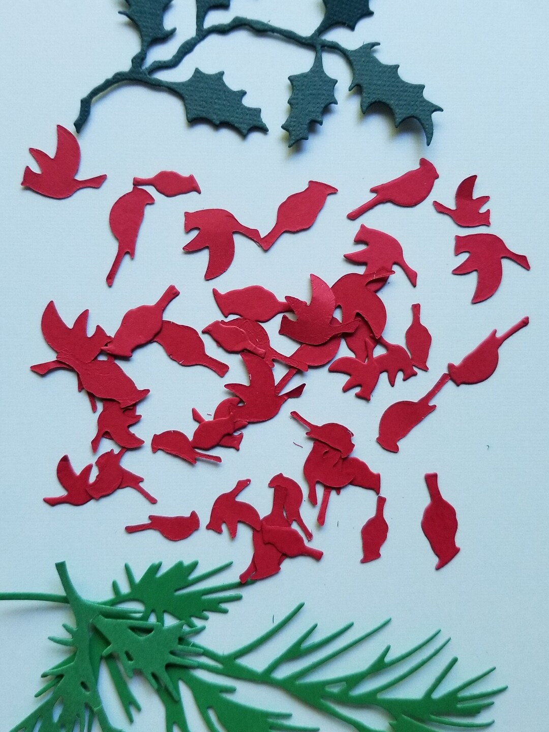Christmas Cardinals, 48 Miniature Red Die Cut Paper Birds, to Accent