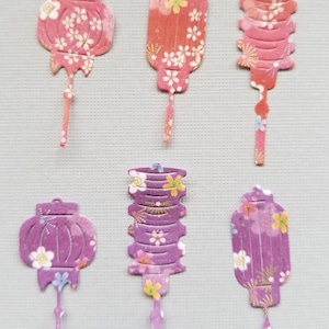 Japanese Yuzen Paper Die Cut Lanterns  8 Different Colors with Tiny Blossoms, 2&quot; tall, 3 Different Shapes In Each Set, 24 total Lanterns