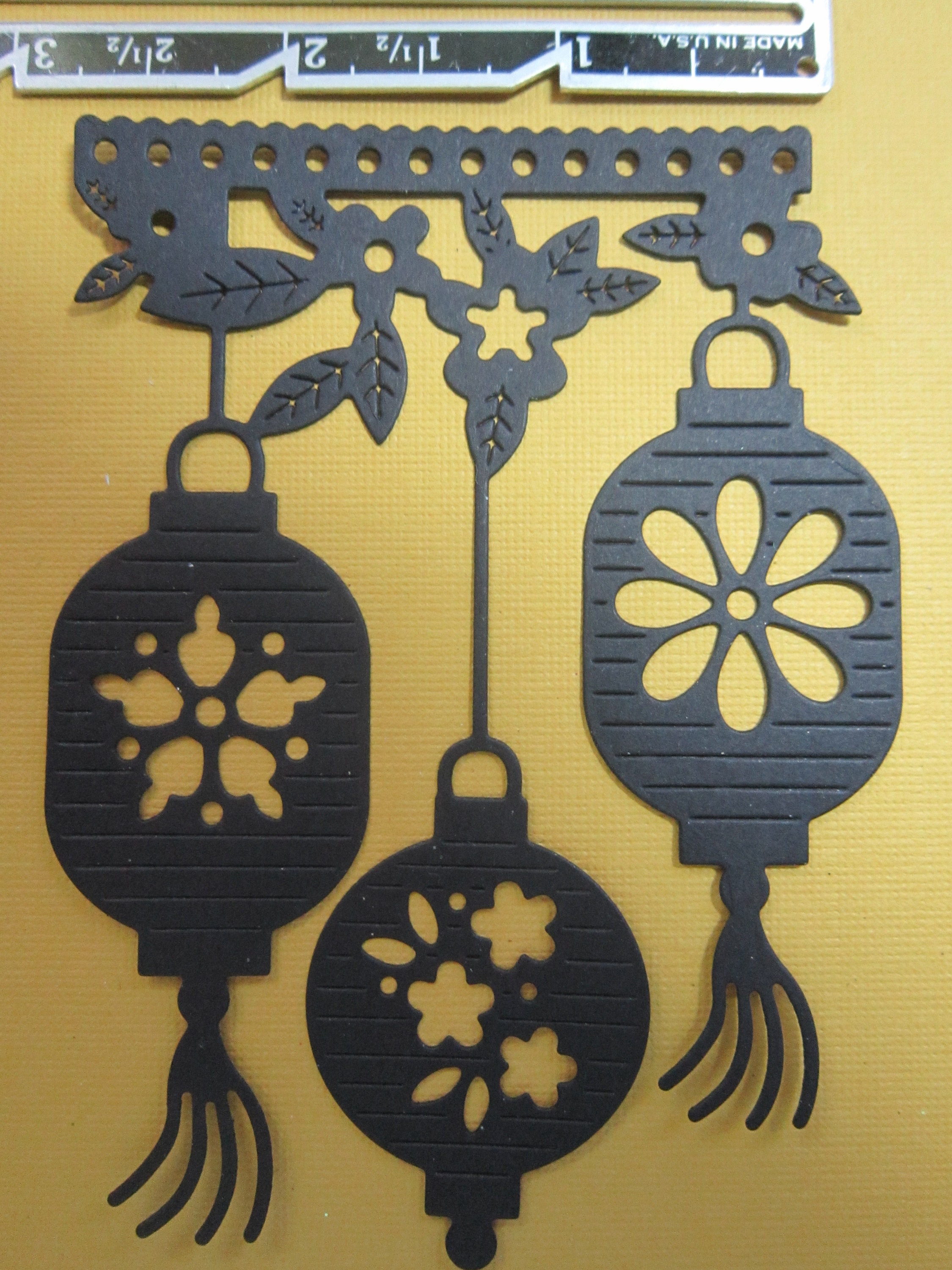 Large Chinese Lantern Paper Die Cut with Butterfly Filigree 5 pieces