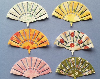 Japanese/Chinese Origami /Yuzen Small Fans, Die Cut  Paper, 10 pieces, 2 1/2" Wide