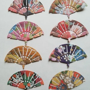 Japanese, Chinese Origami Double Side Paper Die Cut Fans  10 Pieces 2 1/2&quot; x 1 1/2&quot;Barbie Doll Fan, Doll House Wall Décor, Junk Journal