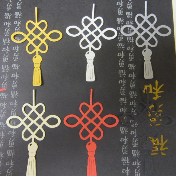 Japanese, Chinese, Asian  Luck Knot with Tassel  Symbol, 5 Die Cut Paper Pieces