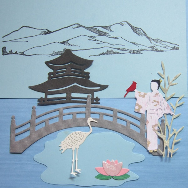 Bridge Die Cut Paper  5 1/4" Long Asian or Garden Embellishment to Span the Pond or River or creek, 4 pieces