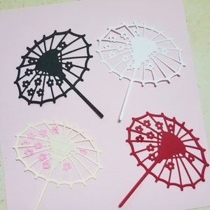 Japanese Parasols, Chinese Style Parasol, Umbrella with Small Scattered Flowers 4 PAPER Die Cuts Pieces, 4" x 3.5"