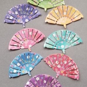 Japanese, Chinese Yuzen or Washi Paper, Die Cut Fans, 2 1/2&quot;, 8 pieces, Miniature Tiny Blossoms Design