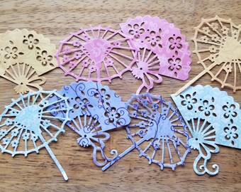 Japanese/Chinese Style Parasols and Fans, Die Cut Designer Paper, 4 sets, 3 1/2" Tall