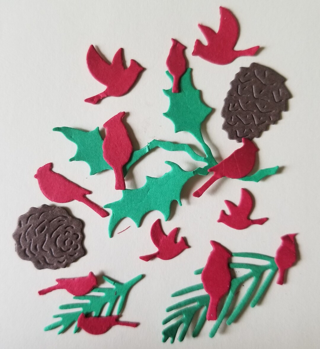 Christmas Cardinals, 48 Miniature Red Die Cut Paper Birds, 6 Poses
