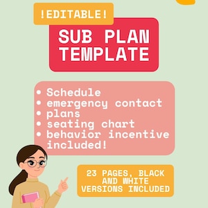 Editable Sub Plans for All Grade Levels