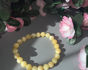 Yellow Calcite Bracelet 8mm | Natural Yellow Calcite Gemstone Bracelet | Golden Crystal Beads | Stretch Bracelet | Crystal Gift