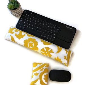 Yellow Floral Duck Cloth Keyboard and Mouse Wrist Rest Set