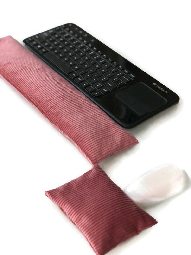 Corduroy Fabric Keyboard / Ash Rose Corduroy Mouse Wrist Rest Pillow Flax Seed Removable Washable Ergonomic Wrist Support, Gift for Her image 3