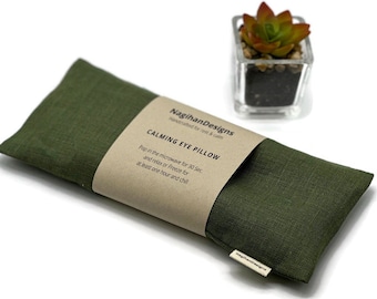 Herbal Green Linen Lavender- Eucalyptus- or Unscented Flax Seed Relaxation Yoga Eye Pillow, Aromatherapy Eye Pillow Removable Washable Cover