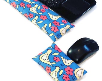 Computer Keyboard 16 inch Wrist Rest and Mouse Wrist Rest set 100% Cotton Fabric, Office Desk Accessories, Wrist Support for Typing, Gift