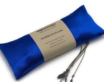 Royal Blue Satin Lavender Flaxseed Aromatherapy Weighted Relaxation Eye Pillow, Yoga Gift, Fathers Day Gift, Gift for New Mom, Sleep Help