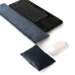 Corduroy Fabric Keyboard / Ash Rose Corduroy Mouse Wrist Rest Pillow Flax Seed Removable Washable Ergonomic Wrist Support, Gift for Her Navy Bluish Corduroy