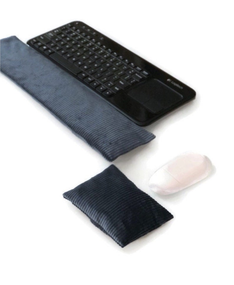 Corduroy Fabric Keyboard / Ash Rose Corduroy Mouse Wrist Rest Pillow Flax Seed Removable Washable Ergonomic Wrist Support, Gift for Her Navy Bluish Corduroy