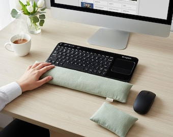 Funda lavable para reposamuñecas de teclado y ratón, 100 % tela de doble gasa, imprescindible para la oficina.