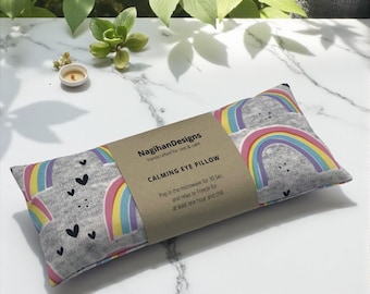 Rainbow Fabric Lavender Eye Pillow: Heatable Flaxseed Pack