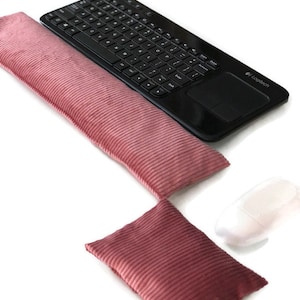 Corduroy Fabric Keyboard / Ash Rose Corduroy Mouse Wrist Rest Pillow Flax Seed Removable Washable Ergonomic Wrist Support, Gift for Her image 5